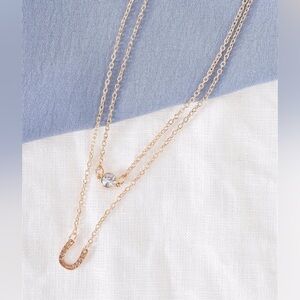 “Good Luck" Gold Layered Faux Diamond Horseshoe Necklace SKU:LWH0065-GOLD-1